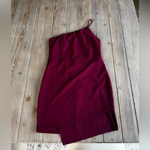 Blue Blush One-Shoulder Burgundy Dress